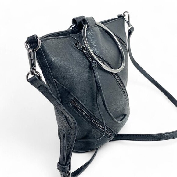 Joe's Crossbody Bag With Bracelet Top Handles Zipper Details Black Vegan Leather - Picture 5 of 10